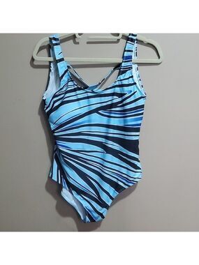 Blue and Black Striped Swimsuit Size 3xl